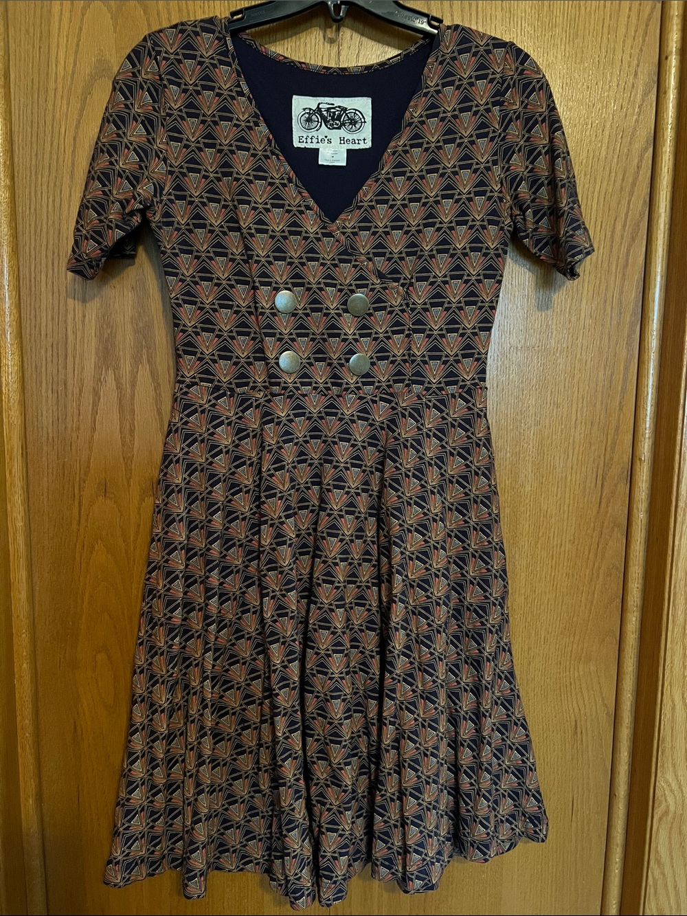 Effie's Heart Navy and Rust Geo-Print Midi Dress